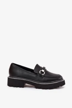 Mokasyny Damskie Zdobione Cyrkoniami Czarne Patina