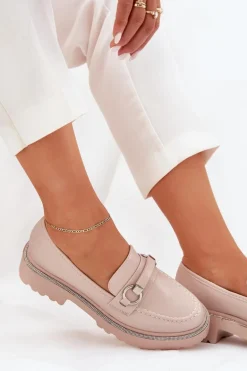 Mokasyny Damskie Zdobione Cyrkoniami Beżowe Patina