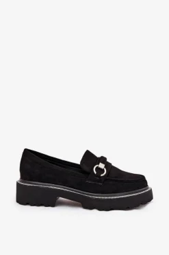 Mokasyny Damskie Zdobione Cyrkoniami Czarne Patina