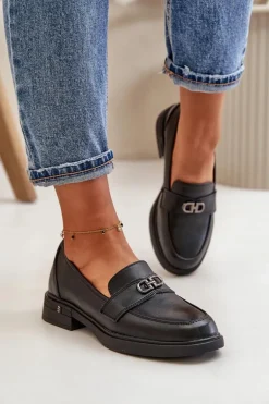 Mokasyny Damskie Ze Skóry Naturalnej Czarne Vinceza 58409