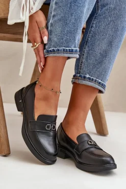 Mokasyny Damskie Ze Skóry Naturalnej Czarne Vinceza 58409