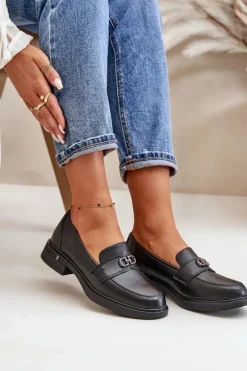 Mokasyny Damskie Ze Skóry Naturalnej Czarne Vinceza 58409