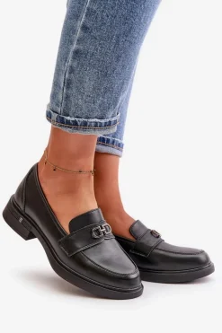 Mokasyny Damskie Ze Skóry Naturalnej Czarne Vinceza 58409