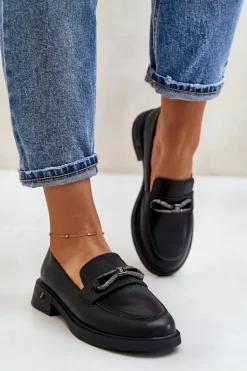 Mokasyny Damskie Ze Skóry Naturalnej Vinceza 62181 Czarne