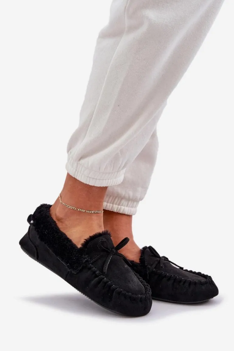 Mokasyny Kapcie Damskie Z Futerkiem Czarne Kleogoria