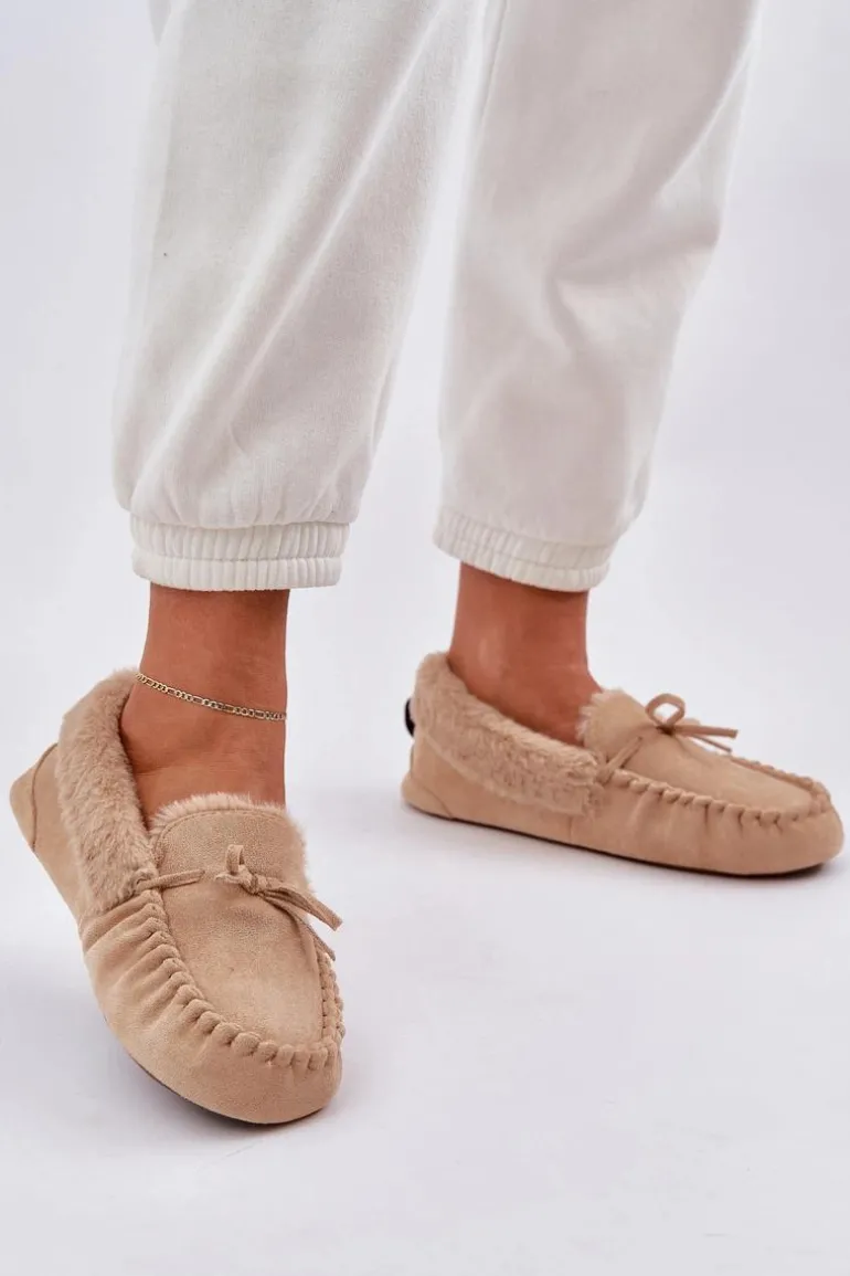 Mokasyny Kapcie Damskie Z Futerkiem Beżowe Kleogoria