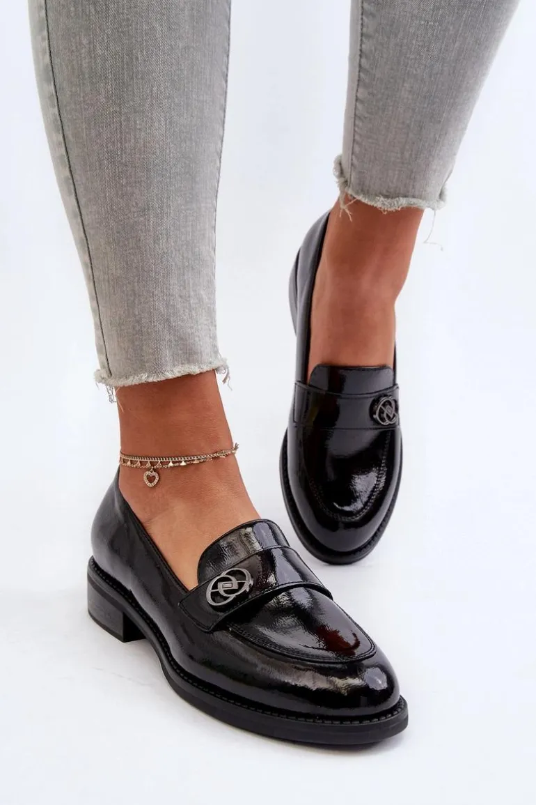 Mokasyny Lakierowane Damskie Czarne Dilhela