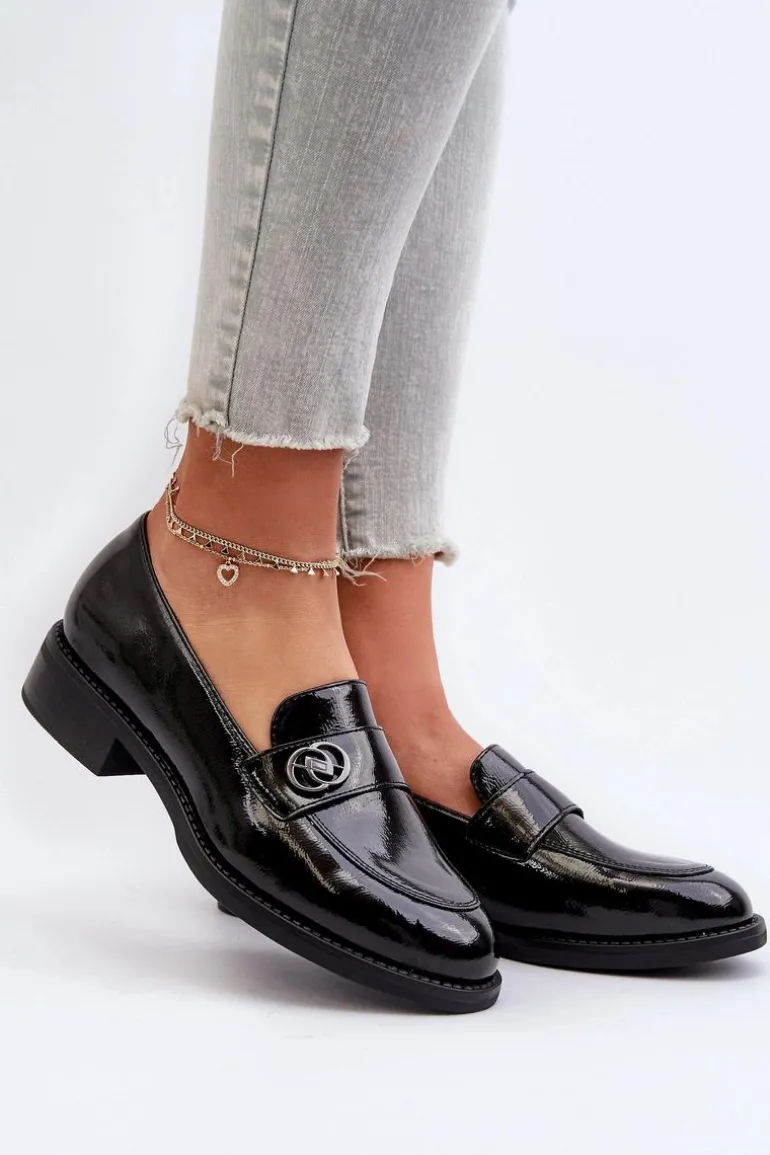 Mokasyny Lakierowane Damskie Czarne Dilhela