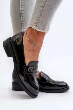 Mokasyny Lakierowane Damskie Czarne Dilhela