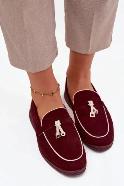 Mokasyny Loafersy Damskie Z Eko Zamszu Bordowe Darwen