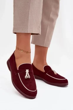Mokasyny Loafersy Damskie Z Eko Zamszu Bordowe Darwen