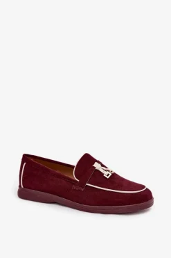 Mokasyny Loafersy Damskie Z Eko Zamszu Bordowe Darwen