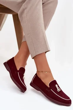 Mokasyny Loafersy Damskie Z Eko Zamszu Bordowe Darwen