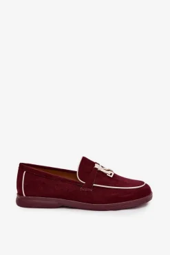 Mokasyny Loafersy Damskie Z Eko Zamszu Bordowe Darwen