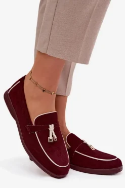 Mokasyny Loafersy Damskie Z Eko Zamszu Bordowe Darwen
