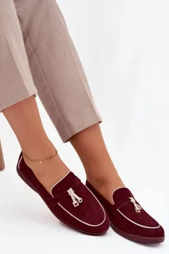 Mokasyny Loafersy Damskie Z Eko Zamszu Bordowe Darwen