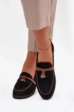 Mokasyny Loafersy Damskie Z Eko Zamszu Czarne Darwen