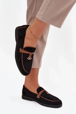 Mokasyny Loafersy Damskie Z Eko Zamszu Czarne Darwen