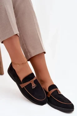 Mokasyny Loafersy Damskie Z Eko Zamszu Czarne Darwen