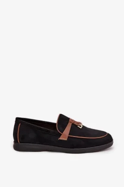 Mokasyny Loafersy Damskie Z Eko Zamszu Czarne Darwen