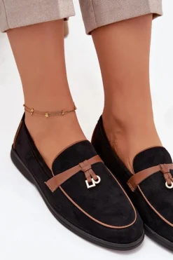 Mokasyny Loafersy Damskie Z Eko Zamszu Czarne Darwen