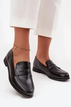 Mokasyny Loafersy Damskie Z Eko Skóry Czarne Bessina