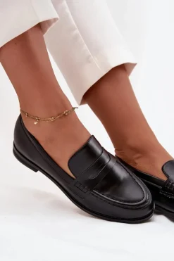 Mokasyny Loafersy Damskie Z Eko Skóry Czarne Bessina