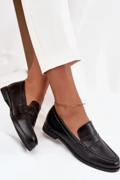 Mokasyny Loafersy Damskie Z Eko Skóry Czarne Bessina