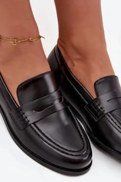 Mokasyny Loafersy Damskie Z Eko Skóry Czarne Bessina