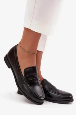 Mokasyny Loafersy Damskie Z Eko Skóry Czarne Bessina