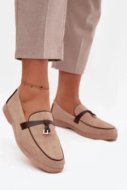 Mokasyny Loafersy Damskie Z Eko Zamszu Beżowe Darwen