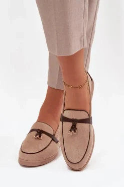 Mokasyny Loafersy Damskie Z Eko Zamszu Beżowe Darwen