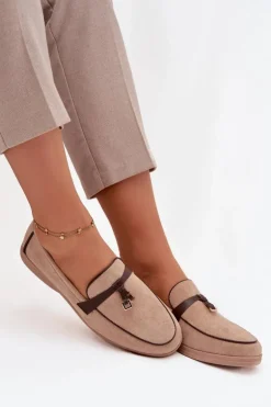 Mokasyny Loafersy Damskie Z Eko Zamszu Beżowe Darwen