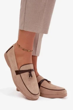 Mokasyny Loafersy Damskie Z Eko Zamszu Beżowe Darwen
