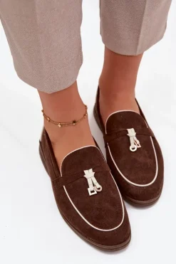 Mokasyny Loafersy Damskie Z Eko Zamszu Czekoladowe Darwen