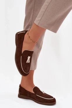 Mokasyny Loafersy Damskie Z Eko Zamszu Czekoladowe Darwen