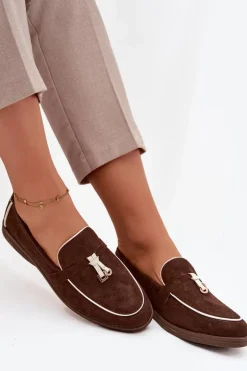 Mokasyny Loafersy Damskie Z Eko Zamszu Czekoladowe Darwen