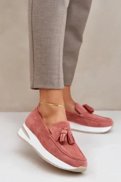 Mokasyny Na Delikatnym Koturnie Eko Zamszowe Różowe Challavia