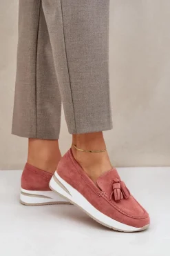 Mokasyny Na Delikatnym Koturnie Eko Zamszowe Różowe Challavia