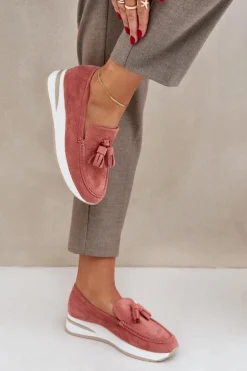 Mokasyny Na Delikatnym Koturnie Eko Zamszowe Różowe Challavia