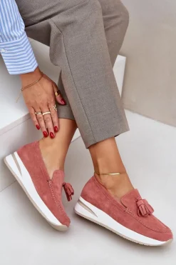 Mokasyny Na Delikatnym Koturnie Eko Zamszowe Różowe Challavia