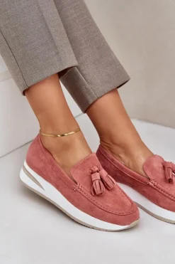 Mokasyny Na Delikatnym Koturnie Eko Zamszowe Różowe Challavia