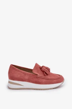 Mokasyny Na Delikatnym Koturnie Eko Zamszowe Różowe Challavia