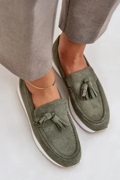 Mokasyny Na Delikatnym Koturnie Eko Zamszowe Zielone Challavia