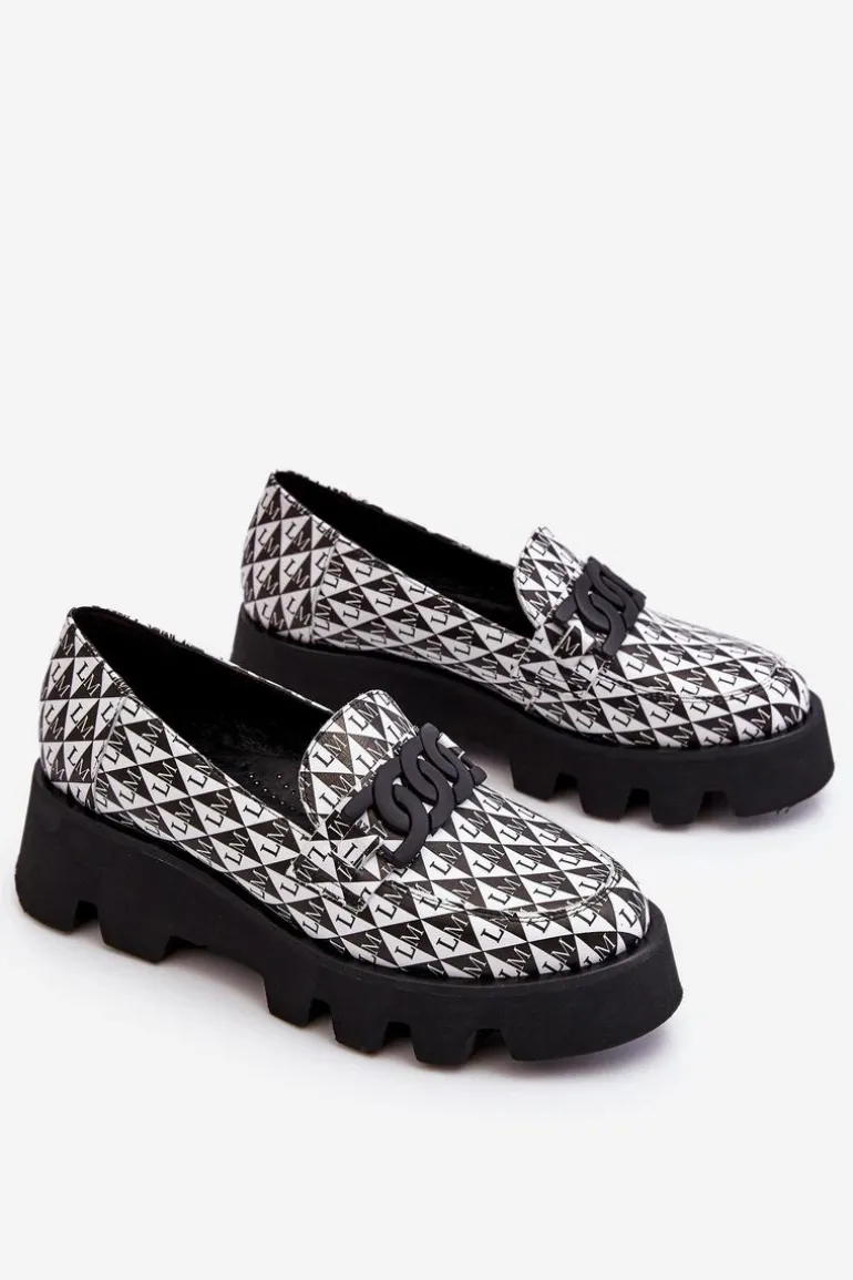 Mokasyny Na Masywnej Platformie Laura Messi 2601 Czarno-Białe