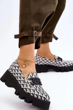 Mokasyny Na Masywnej Platformie Laura Messi 2601 Czarno-Białe