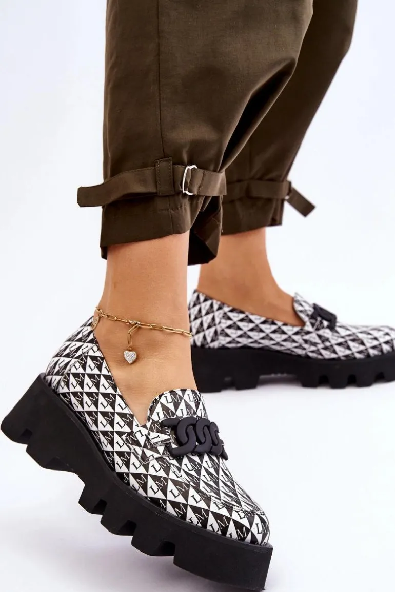 Mokasyny Na Masywnej Platformie Laura Messi 2601 Czarno-Białe