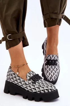 Mokasyny Na Masywnej Platformie Laura Messi 2601 Czarno-Białe