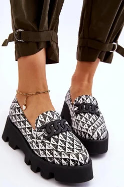 Mokasyny Na Masywnej Platformie Laura Messi 2601 Czarno-Białe