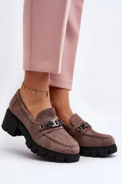 Mokasyny Na Masywnym Obcasie Beżowe Eriella